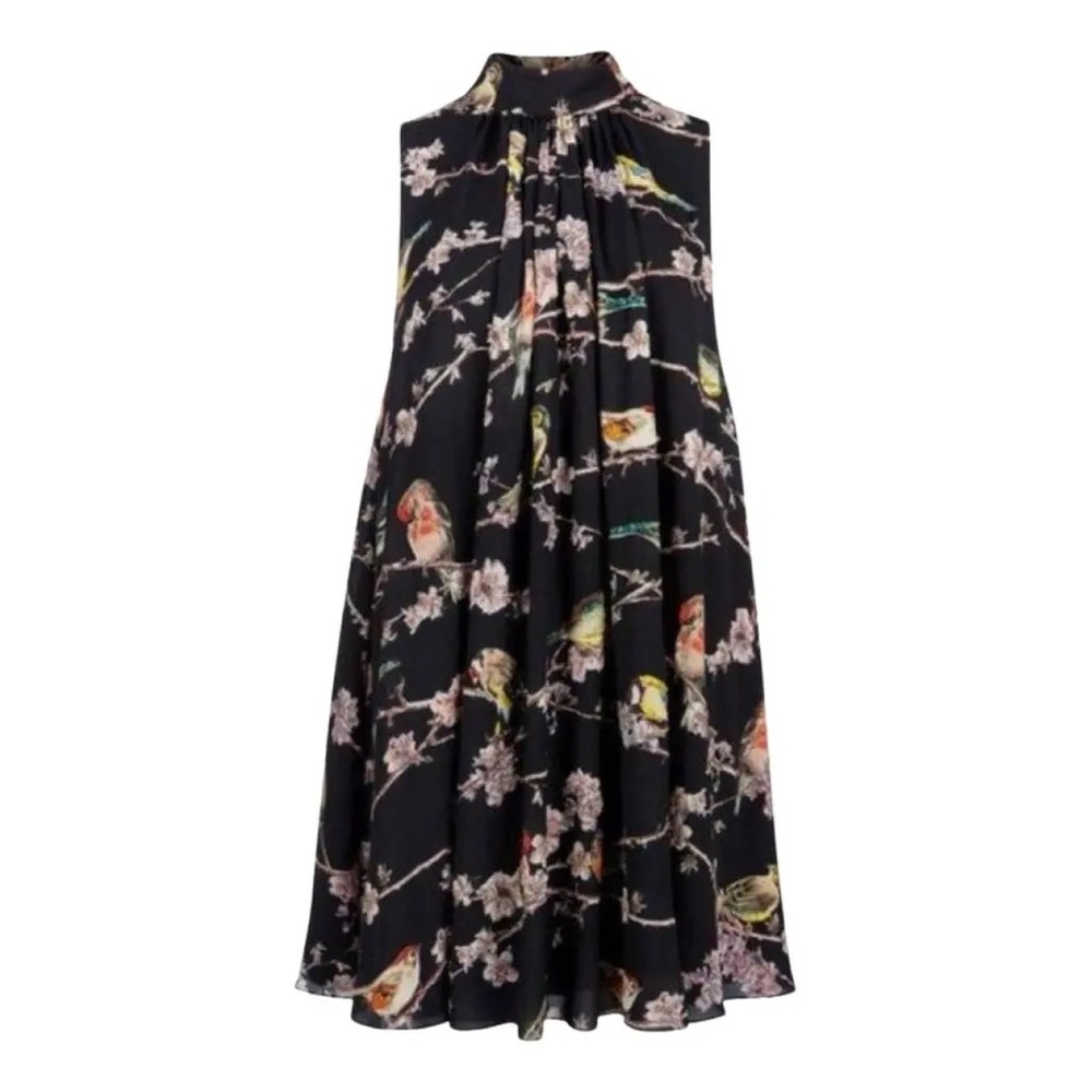 Ted Baker Bird Print dress in Black, Peach and Green